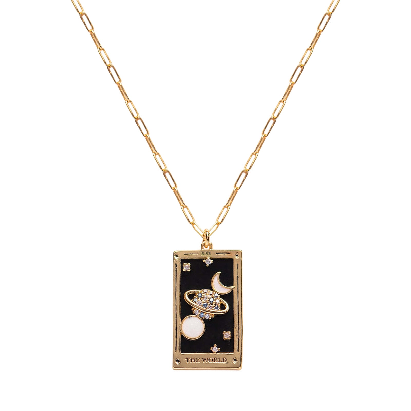 Electroplated Retro Tarot With Diamond Oil Drop Square Necklace ...