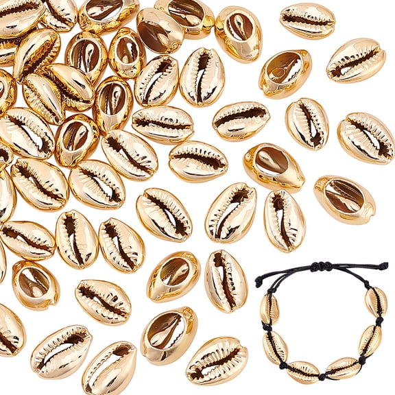 Electroplated Shell Beads Cowrie Shells Golden 15~20x10~12x5~6mm Hole: 12~14x2~3mm 50pcs Cowrie Shell