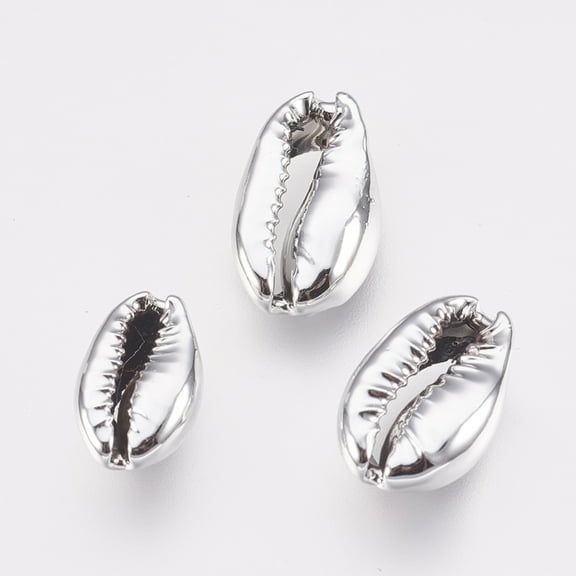 Electroplated Shell Beads Cowrie Shells Silver 12~19x8~13x4~6mm DIY