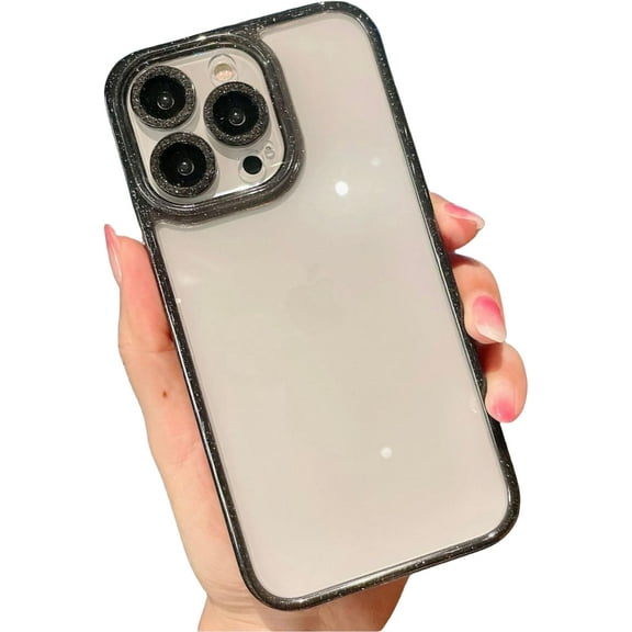 Electroplated Shiny Clear case with Multi-Coloured Frame Options, Comes with Lens Protection and is Drop-Proof, for iPhone 15 14 13 12 11 Pro Max Plus case (Black,iPhone 14 Pro Max)