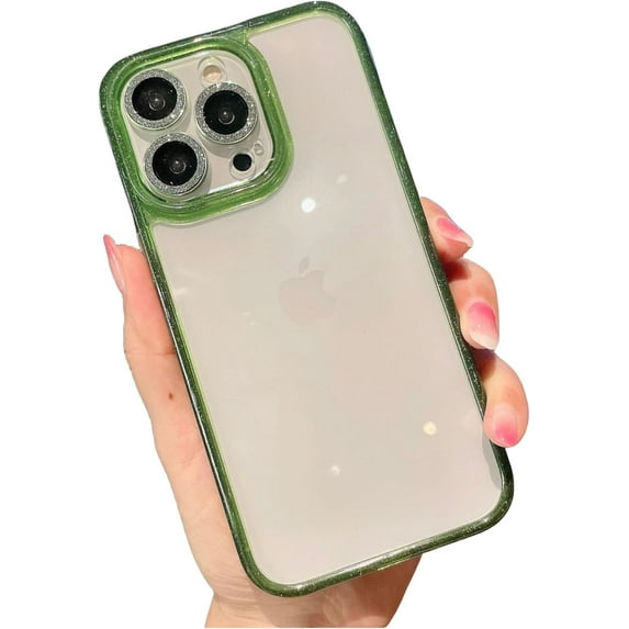Electroplated Shiny Clear case with Multi-Coloured Frame Options, Comes with Lens Protection and is Drop-Proof, for iPhone 15 14 13 12 11 Pro Max Plus case (Green,iPhone 15 Pro)