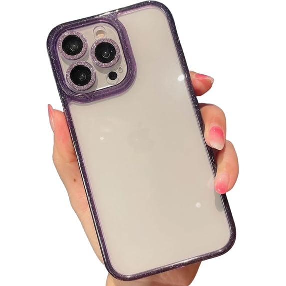 Electroplated Shiny Clear case with Multi-Coloured Frame Options, Comes with Lens Protection and is Drop-Proof, for iPhone 15 14 13 12 11 Pro Max Plus case (Purple,iPhone 15 Pro)