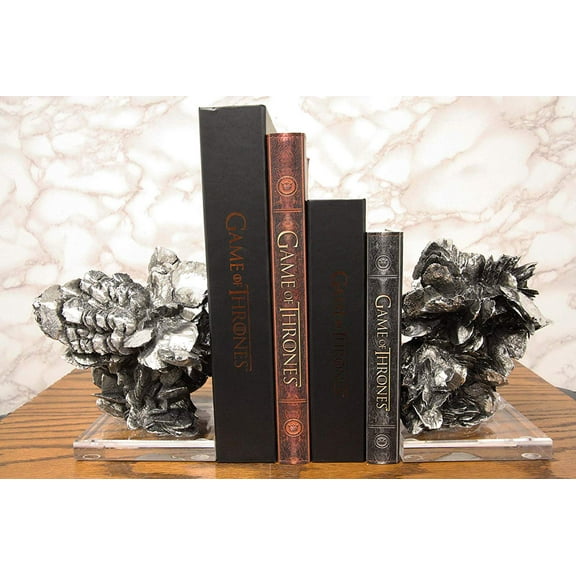 Electroplated Silver Contemporary Desert Rose On Acrylic Glass Bookends Set Of 2