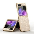 thumbnail image 1 of Electroplated Sparkle Case for Samsung Galaxy Z Flip 4, Shining Glitter Metal Frame Shockproof Slim Cover with CD Pattern Lens Protection for Samsung Galaxy Z Flip 4 Women Girls, Gold, 1 of 7