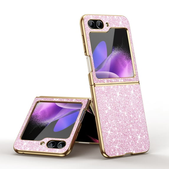 Electroplated Sparkle Case for Samsung Galaxy Z Flip 4, Shining Glitter Metal Frame Shockproof Slim Cover with CD Pattern Lens Protection for Samsung Galaxy Z Flip 4 Women Girls, Pink