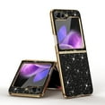 thumbnail image 1 of Electroplated Sparkle Case for Samsung Galaxy Z Flip5, Shining Glitter Metal Frame Shockproof Slim Cover with CD Pattern Lens Protection for Samsung Galaxy Z Flip5 Women Girls,Black, 1 of 6