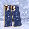 thumbnail image 1 of Electroplated Sparkle Case for iPhone 12, Shining Glitter Metal Frame Shockproof Slim Cover with CD Pattern Lens Protection Circle for iPhone 12 Women Girls, Blue, 1 of 7