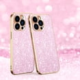 thumbnail image 1 of Electroplated Sparkle Case for iPhone 13 Pro, Shining Glitter Metal Frame Shockproof Slim Cover with CD Pattern Lens Protection Circle for iPhone 14 Pro Max Women Girls,Pink, 1 of 6