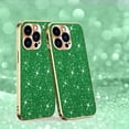 thumbnail image 1 of Electroplated Sparkle Case for iPhone 13 Pro, Shining Glitter Metal Frame Shockproof Slim Cover with CD Pattern Lens Protection Circle for iPhone 14 Pro Max Women Girls,Green, 1 of 6