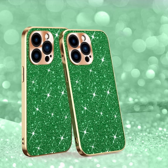 Electroplated Sparkle Case for iPhone 13 Pro, Shining Glitter Metal Frame Shockproof Slim Cover with CD Pattern Lens Protection Circle for iPhone 14 Pro Max Women Girls,Green