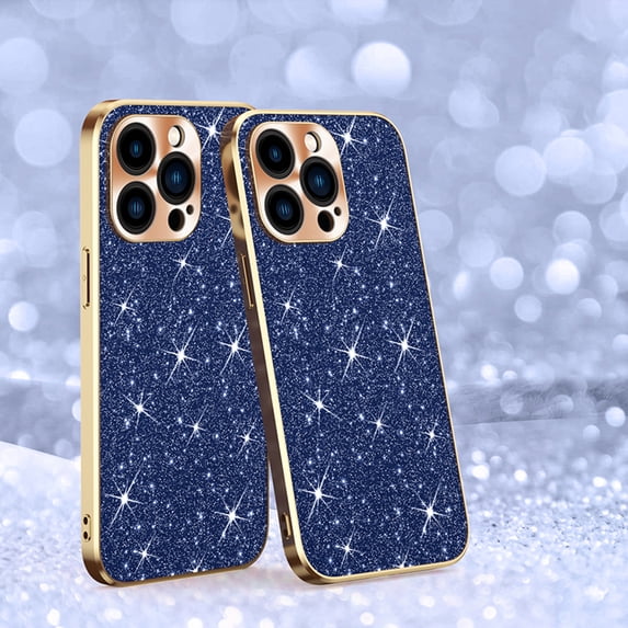 Electroplated Sparkle Case for iPhone 13 Pro, Shining Glitter Metal Frame Shockproof Slim Cover with CD Pattern Lens Protection Circle for iPhone 14 Pro Max Women Girls,Blue