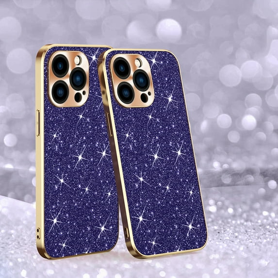 Electroplated Sparkle Case for iPhone 13 Pro, Shining Glitter Metal Frame Shockproof Slim Cover with CD Pattern Lens Protection Circle for iPhone 14 Pro Max Women Girls,Purple