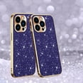 thumbnail image 1 of Electroplated Sparkle Case for iPhone 14 Pro, Shining Glitter Metal Frame Shockproof Slim Cover with CD Pattern Lens Protection Circle for iPhone 14 Pro Max Women Girls,Purple, 1 of 6