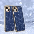 thumbnail image 1 of Electroplated Sparkle Case for iPhone 14, Shining Glitter Metal Frame Shockproof Slim Cover with CD Pattern Lens Protection Circle for iPhone 14 Pro Max Women Girls,Blue, 1 of 6