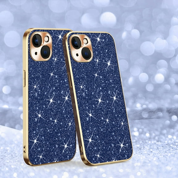 Electroplated Sparkle Case for iPhone 14, Shining Glitter Metal Frame Shockproof Slim Cover with CD Pattern Lens Protection Circle for iPhone 14 Pro Max Women Girls,Blue