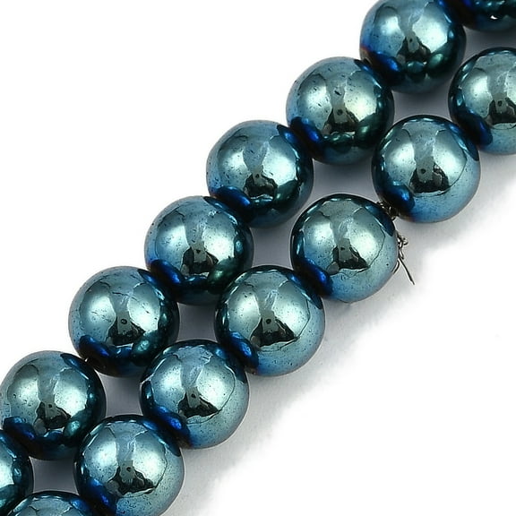 Electroplated Synthetic Magnetic Hematite Beads Strands Grade AAA Round Green Plated 8mm Hole: 1.2mm about 52pcs/strand 16.14''(41cm)