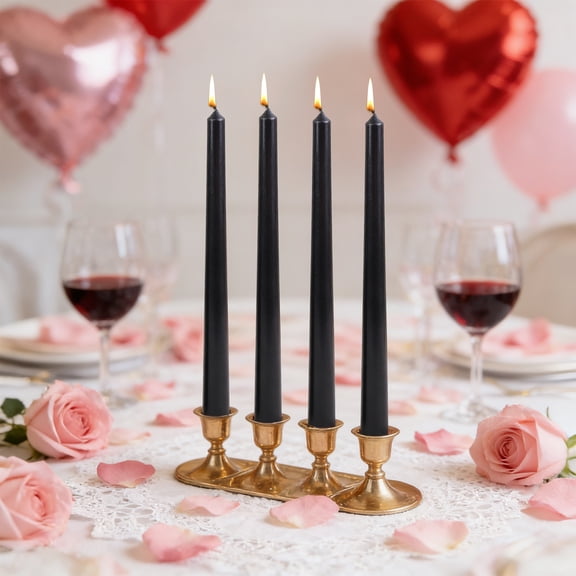 Electroplated Taper Candles, Set of 4 Dripless Long Dinner Candles For Romantic Wedding, Party & Table Decoration, Smokeless Low Odor Wax Candles(Black)