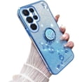 thumbnail image 1 of Electroplated Transparent Floral Phone case with or Without Finger Ring Holder, Small Fragrance Design for Samsung Galaxy S24 S23 S22 S21 Ultra Plus FE Note20 Phone Case (Blue 2,Note20), 1 of 8