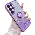 thumbnail image 1 of Electroplated Transparent Floral Phone case with or Without Finger Ring Holder, Small Fragrance Design for Samsung Galaxy S24 S23 S22 S21 Ultra Plus FE Note20 Phone Case (Purple 2,Note20), 1 of 8