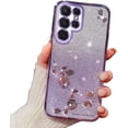 thumbnail image 1 of Electroplated Transparent Floral Phone case with or Without Finger Ring Holder, Small Fragrance Design for Samsung Galaxy S24 S23 S22 S21 Ultra Plus FE Note20 Phone Case (Purple 1,S23 Ultra), 1 of 8