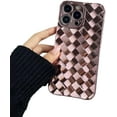 thumbnail image 1 of Electroplated Woven Pattern Solid Color Phone case, Light Luxury Style, electroplated Soft Shell, Anti-Drop, for iPhone 15 14 13 12 Pro Max Plus Phone Case (Pink,iPhone 12), 1 of 7