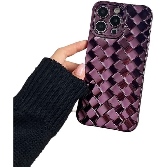 Electroplated Woven Pattern Solid Color Phone case, Light Luxury Style, electroplated Soft Shell, Anti-Drop, for iPhone 15 14 13 12 Pro Max Plus Phone Case (Purple,iPhone 15 Pro)