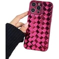 thumbnail image 1 of Electroplated Woven Pattern Solid Color Phone case, Light Luxury Style, electroplated Soft Shell, Anti-Drop, for iPhone 15 14 13 12 Pro Max Plus Phone Case (Rose Red,iPhone 15 Pro Max), 1 of 8