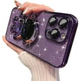 thumbnail image 1 of Electroplated for iPhone 14 Pro Max Case for Women Girls Astronaut Hidden Stand Case with Camera Protection Foldable Astronaut Kickstand Phone Case Glitter Soft Protective Case (Deep Purple), 1 of 12