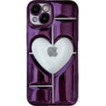 thumbnail image 1 of Electroplating 3D Hollow Love Heart Soft Compatible with iPhone Case (Purple,iPhone 11), 1 of 8