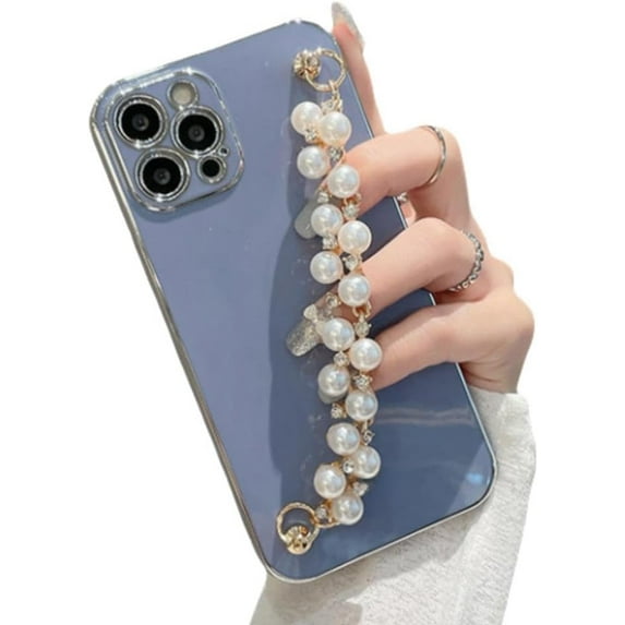 Electroplating with Beads Bracelet Creative Phone Case, Full Cover Lens, Anti-Drop, for iPhone 15 14 13 12 11 Pro Max Mini XS XR X 7 8 6 SE 2020 2022 Phone Case (Grey,iPhone SE 2022)