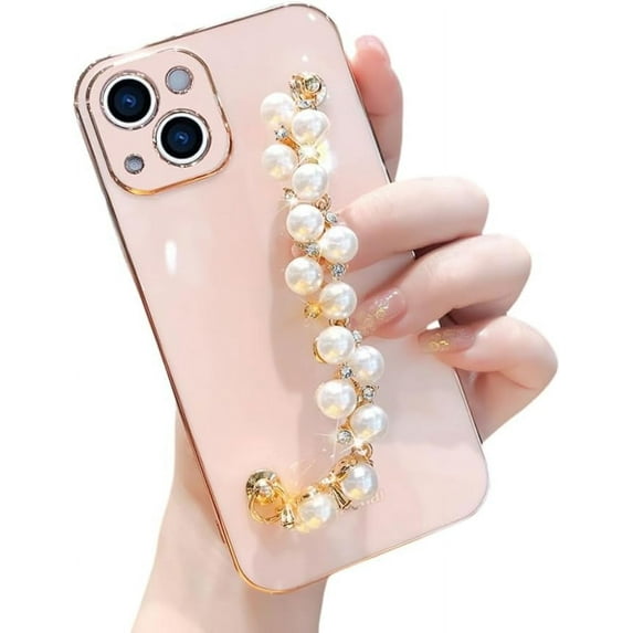 Electroplating with Beads Bracelet Creative Phone Case, Full Cover Lens, Anti-Drop, for iPhone 15 14 13 12 11 Pro Max Mini XS XR X 7 8 6 SE 2020 2022 Phone Case (Pink,iPhone 11 Pro)