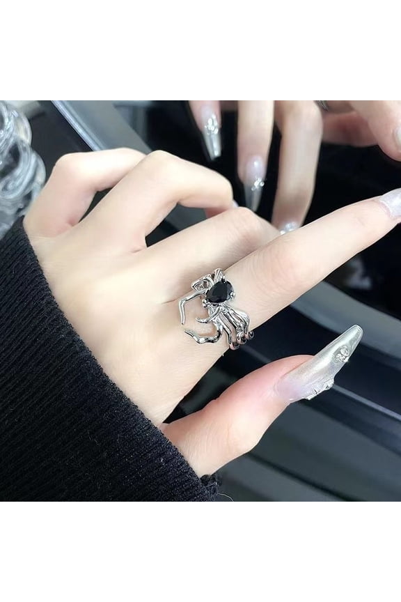 Electroplating Black Heart Spider Web Opening Finger Rings Irregular Halloween Punk Gothic Ring Unisex Party Jewelry Gifts