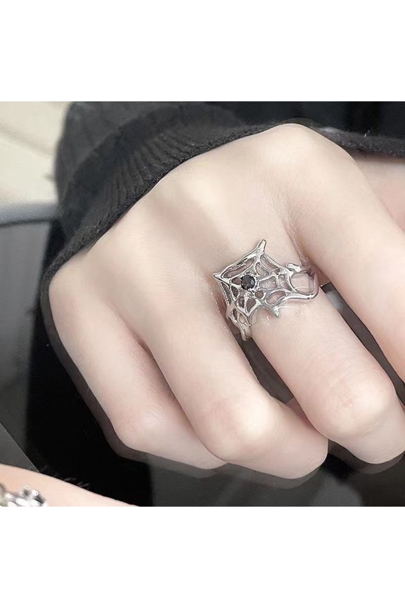 Electroplating Black Heart Spider Web Opening Finger Rings Irregular Halloween Punk Gothic Ring Unisex Party Jewelry Gifts