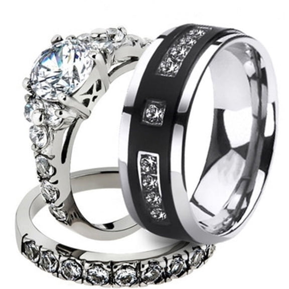 Couple Rings Elegant Diamond Studded Geometric Design Metal Alloy Artificial Gem Inlay Unisex Fashion Jewelry