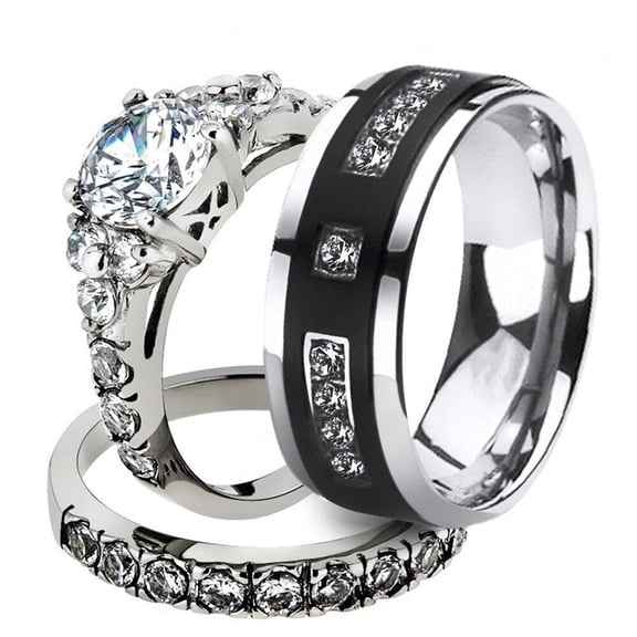 Couple Rings Elegant Diamond Studded Geometric Design Metal Alloy Artificial Gem Inlay Unisex Fashion Jewelry