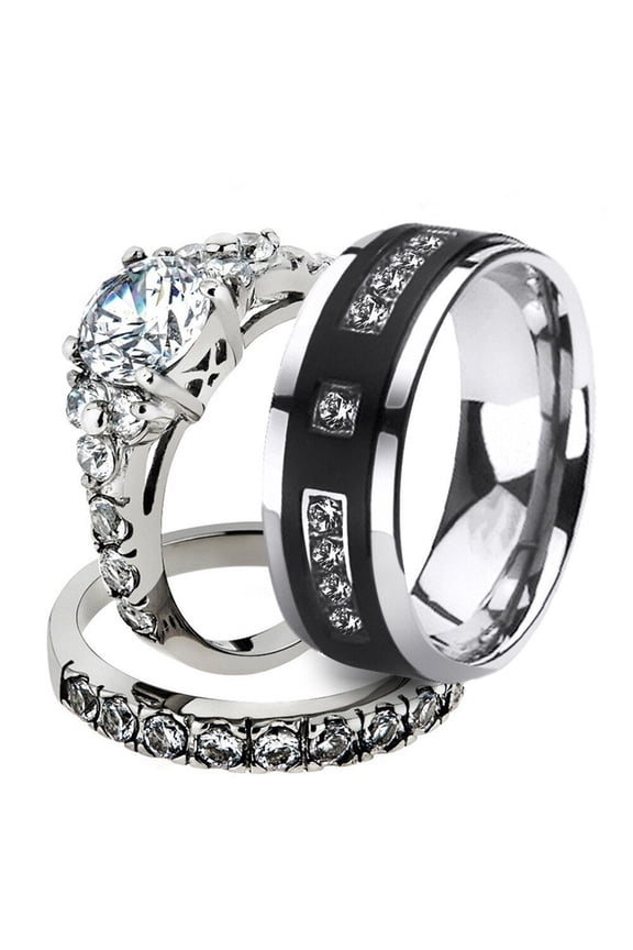 Couple Rings Elegant Diamond Studded Geometric Design Metal Alloy Artificial Gem Inlay Unisex Fashion Jewelry