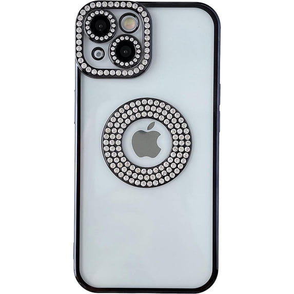 Electroplating Glitter Sparkling Bling Diamond Camera Lens Protection Clear Soft Compatible with iPhone Case (Black,iPhone 13 Pro)