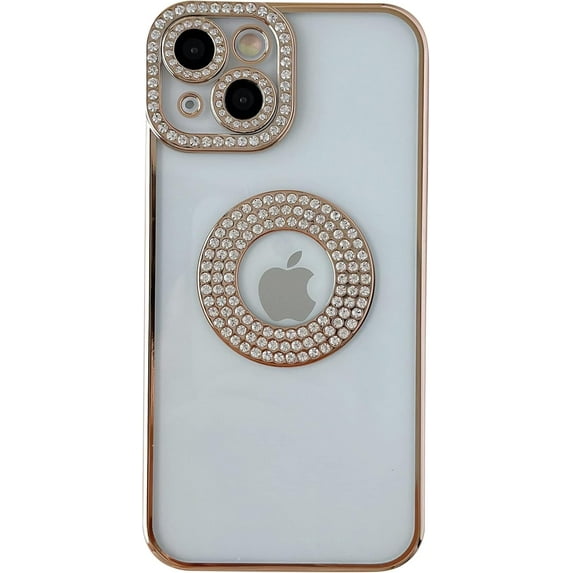 Electroplating Glitter Sparkling Bling Diamond Camera Lens Protection Clear Soft Compatible with iPhone Case (Gold,iPhone 14 Pro)