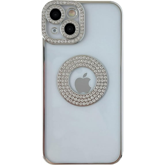 Electroplating Glitter Sparkling Bling Diamond Camera Lens Protection Clear Soft Compatible with iPhone Case (White,iPhone 13)