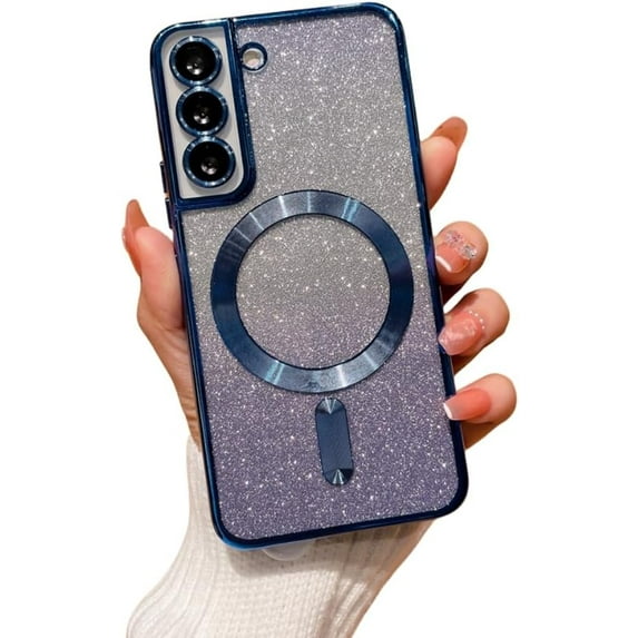 Electroplating Gradient Glitter Phone case with Magnetic Suction Function, Simple but not Too Cute, for Samsung Galaxy S23 S22 S21 S20 Ultra Plus Note20 Note10 Phone Case (Dark Blue,S21)