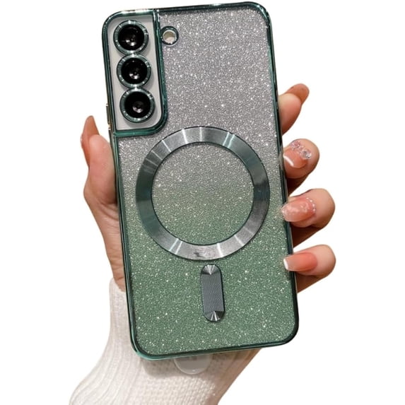 Electroplating Gradient Glitter Phone case with Magnetic Suction Function, Simple but not Too Cute, for Samsung Galaxy S23 S22 S21 S20 Ultra Plus Note20 Note10 Phone Case (Green,S22 Plus)