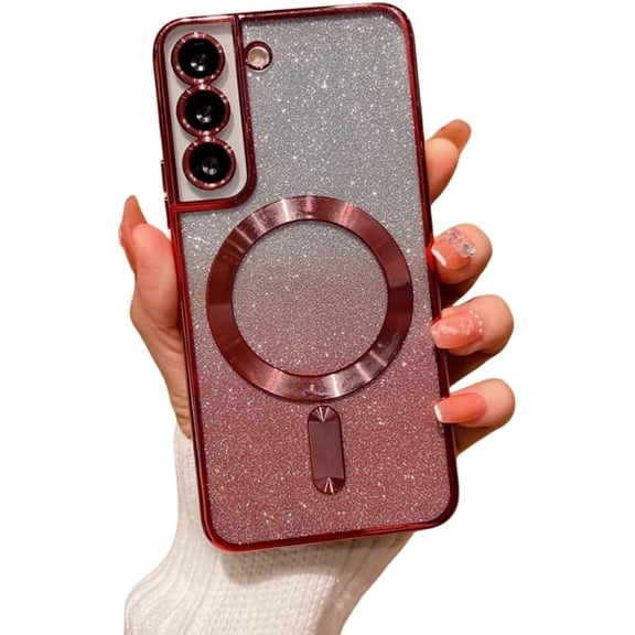 Electroplating Gradient Glitter Phone case with Magnetic Suction Function, Simple but not Too Cute, for Samsung Galaxy S23 S22 S21 S20 Ultra Plus Note20 Note10 Phone Case (Red,S22)