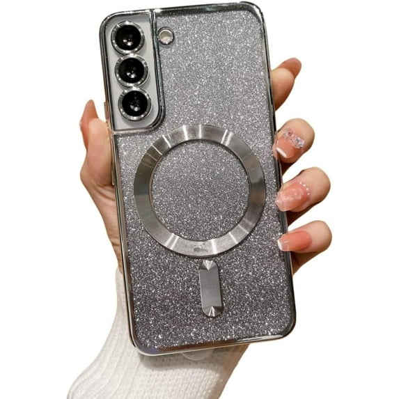 Electroplating Gradient Glitter Phone case with Magnetic Suction Function, Simple but not Too Cute, for Samsung Galaxy S23 S22 S21 S20 Ultra Plus Note20 Note10 Phone Case (Silver,S21)