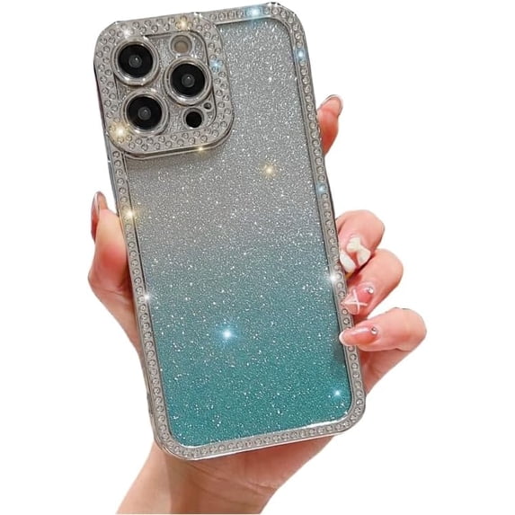 Electroplating Inlaid Imitation Rhinestone Gradient Glitter Mobile Phone case, Fashionable Atmosphere, Drop-Proof, for iPhone 15 14 13 12 11 Pro Max Plus Phone case (Green,iPhone 14 Pro)