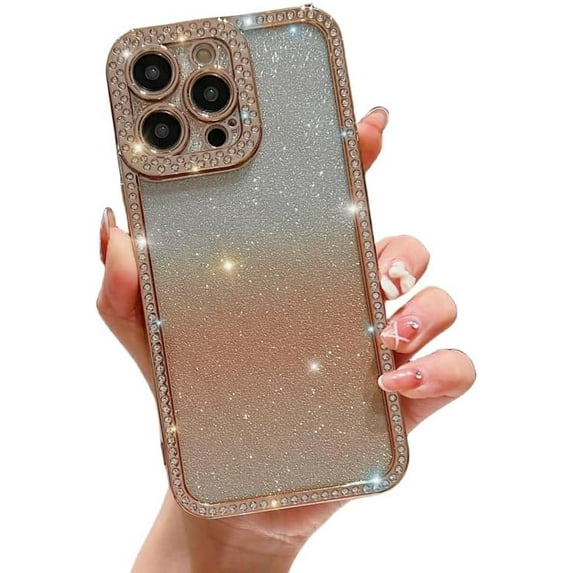 Electroplating Inlaid Imitation Rhinestone Gradient Glitter Mobile Phone case, Fashionable Atmosphere, Drop-Proof, for iPhone 15 14 13 12 11 Pro Max Plus Phone case (Gold,iPhone 11)