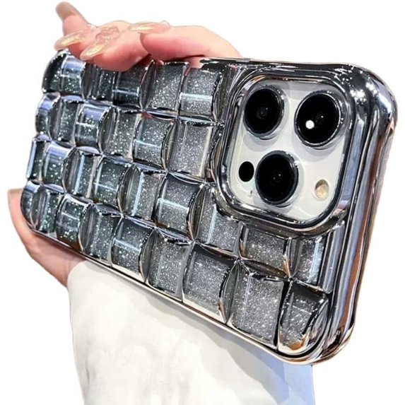 Electroplating Magic Grid Phone case, Gradient Glitter Phone case, Soft Material, Anti-Drop and wear-Resistant, for iPhone 15 14 13 12 11 Pro Max Phone case (Silver,iPhone 11)