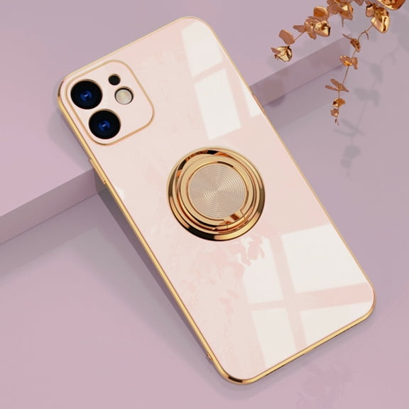 Electroplating Magnetic Finger Ring Holder Apple iPhone 13 Pro Case (Pink) Grip Kickstand Shockproof and Scratch Resistant Protection Cover