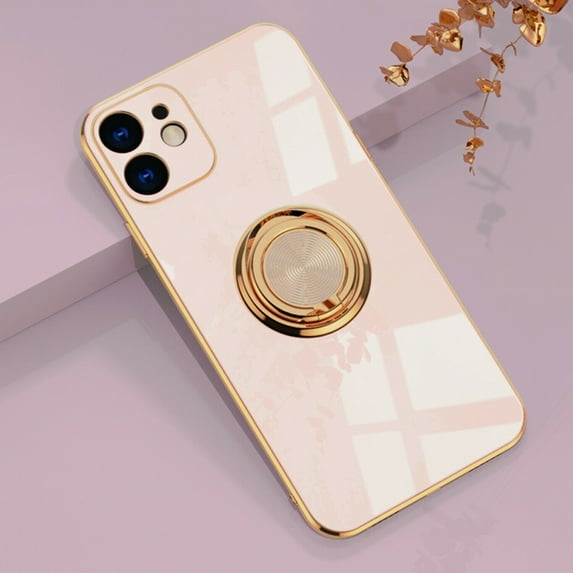 Electroplating Magnetic Finger Ring Holder Apple iPhone XR Case (Pink) Grip Kickstand Shockproof and Scratch Resistant Protection Cover