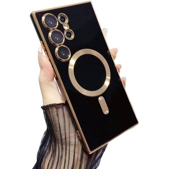 Electroplating Series Compatible with Samsung Galaxy S24 with Magnetic Car Mount, Women Glitter Shockproof Protective Case for Samsung Galaxy S24 Ultra (Color 3,S24)