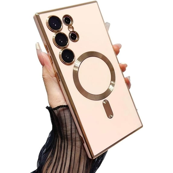 Electroplating Series Compatible with Samsung Galaxy S24 with Magnetic Car Mount, Women Glitter Shockproof Protective Case for Samsung Galaxy S24 Ultra (Color 1,S24 Plus)